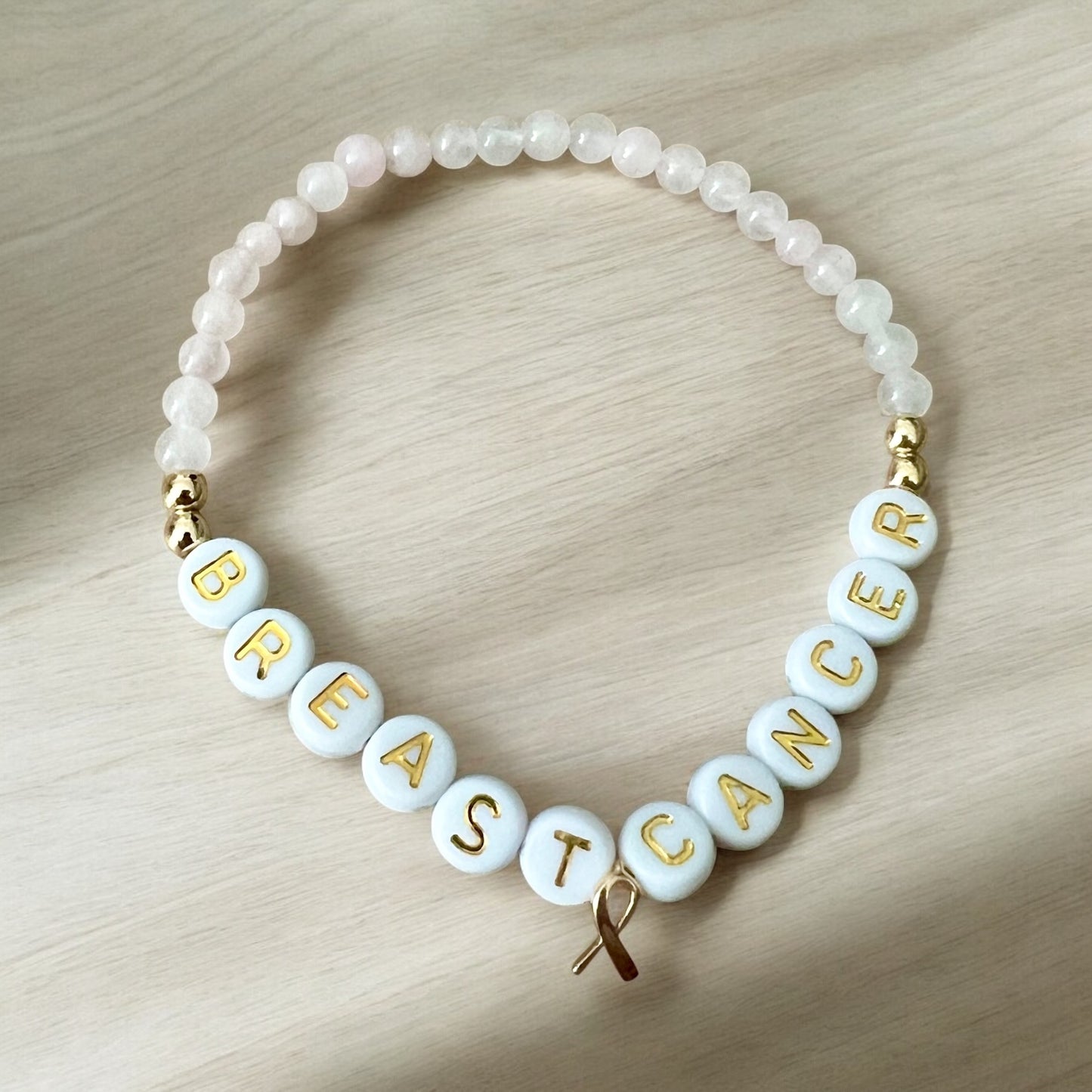 7" Breast Cancer Awareness Rose Quartz Bracelet Set