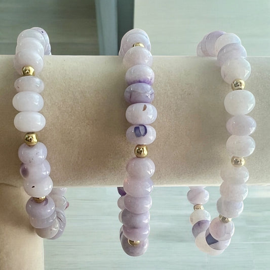 Natural Purple Jade Rondelle Bracelet with Gold Plated Beads