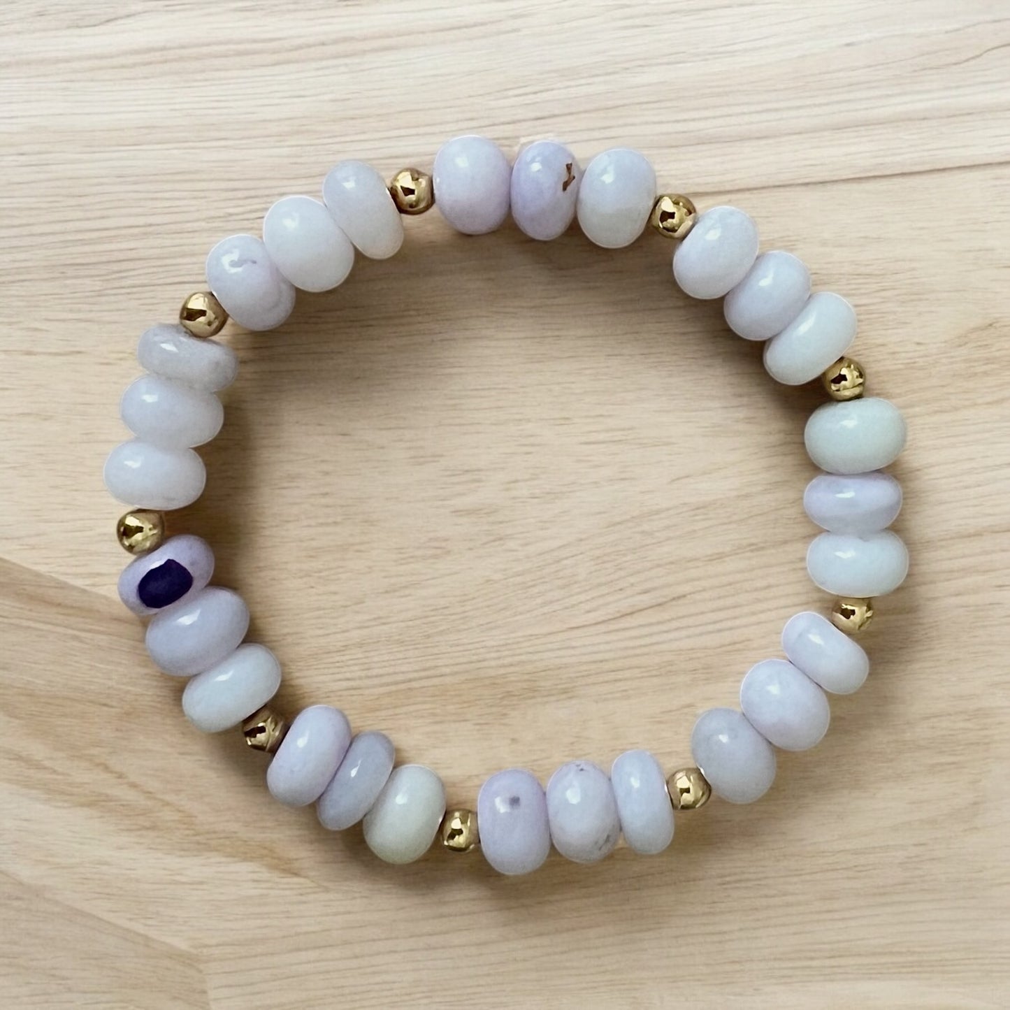 Natural Purple Jade Rondelle Bracelet with Gold Plated Beads