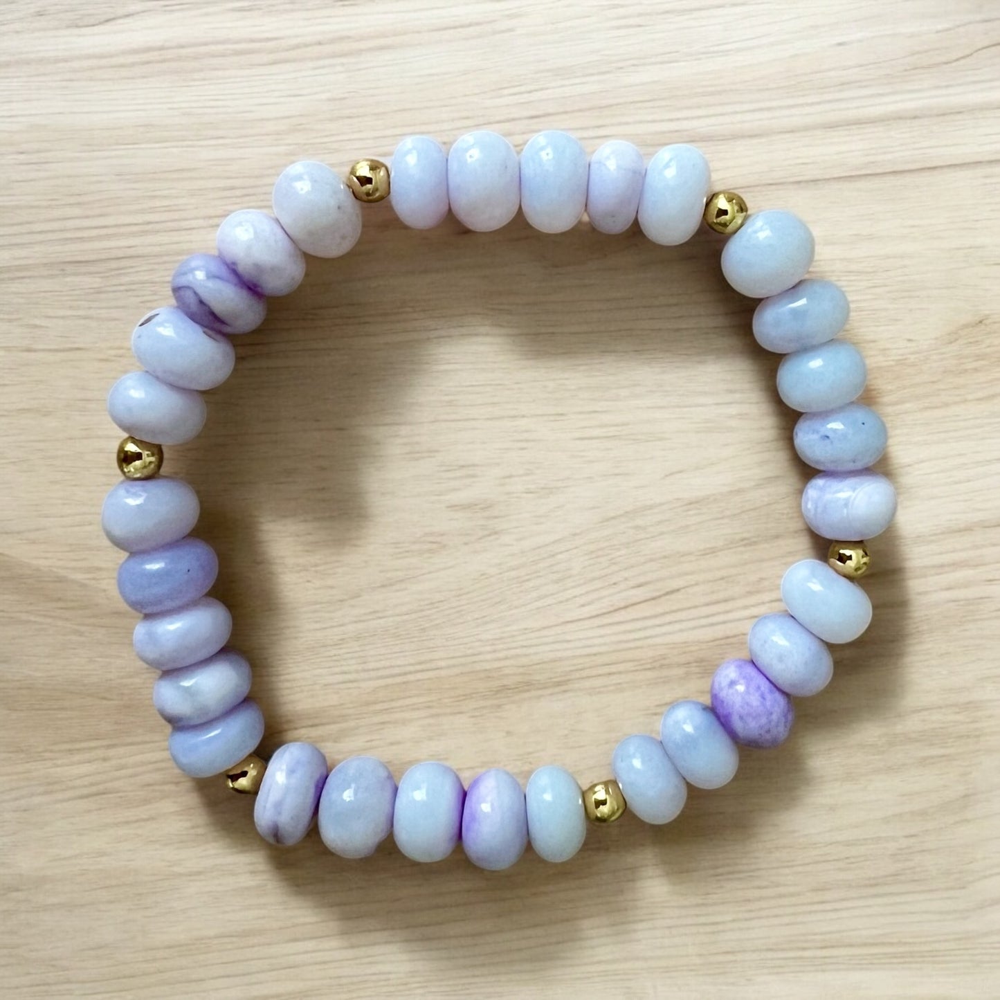Natural Purple Jade Rondelle Bracelet with Gold Plated Beads