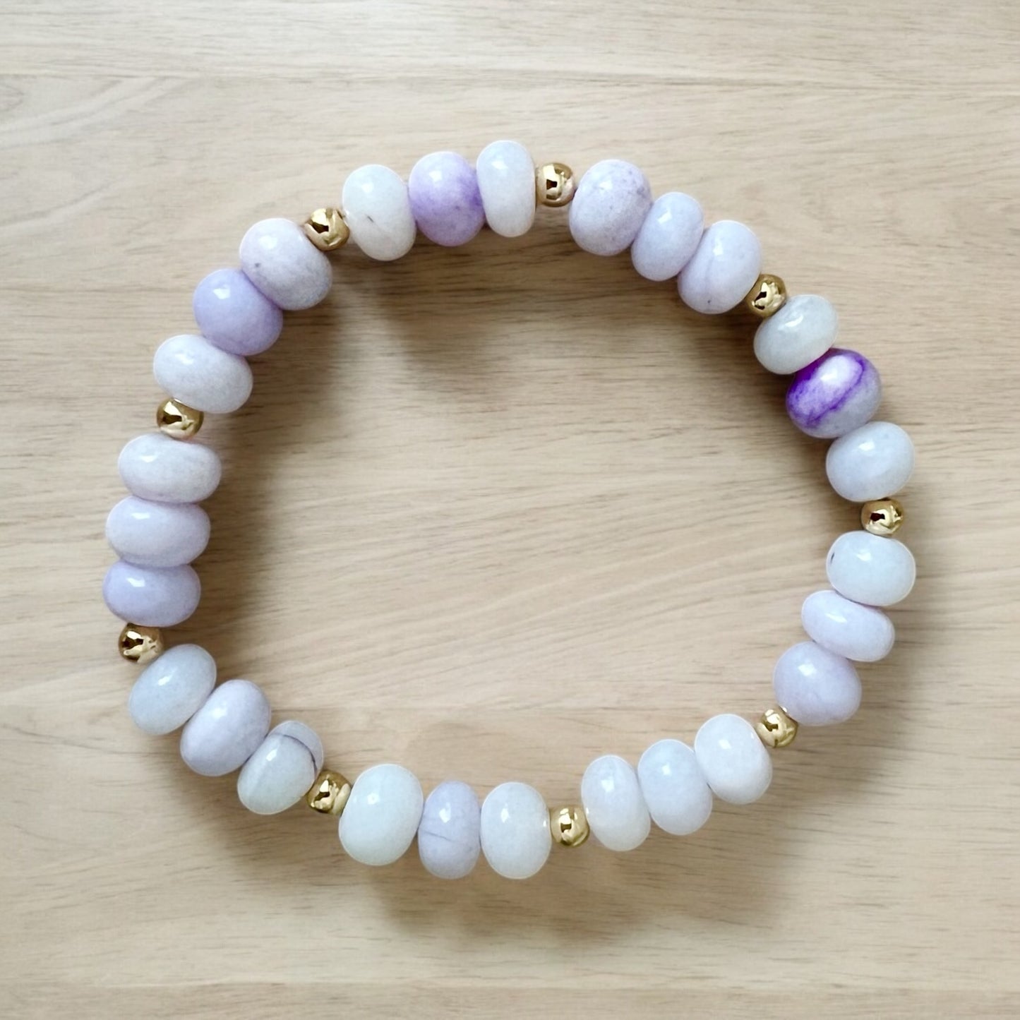 Natural Purple Jade Rondelle Bracelet with Gold Plated Beads