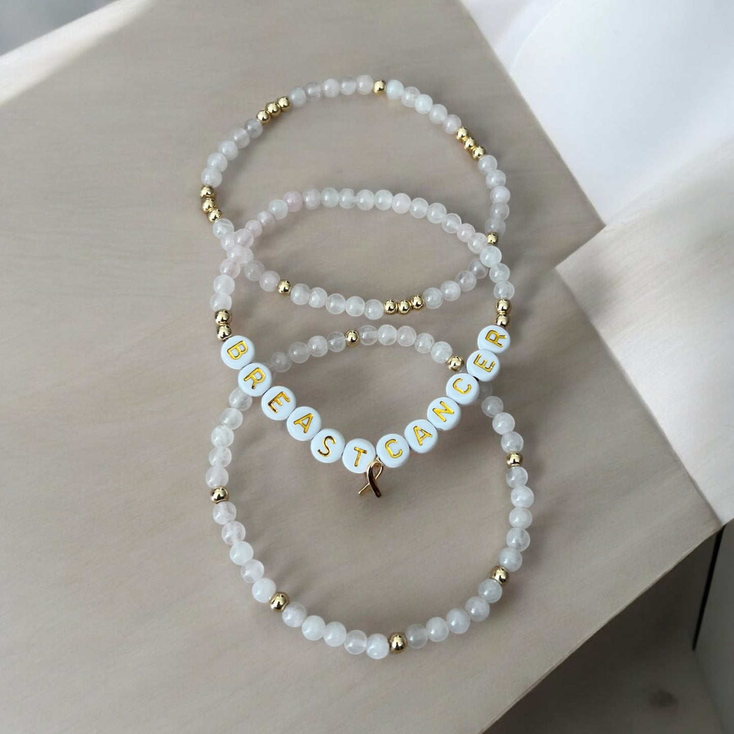 7" Breast Cancer Awareness Rose Quartz Bracelet Set