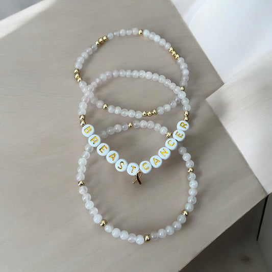 7" Breast Cancer Awareness Rose Quartz Bracelet Set
