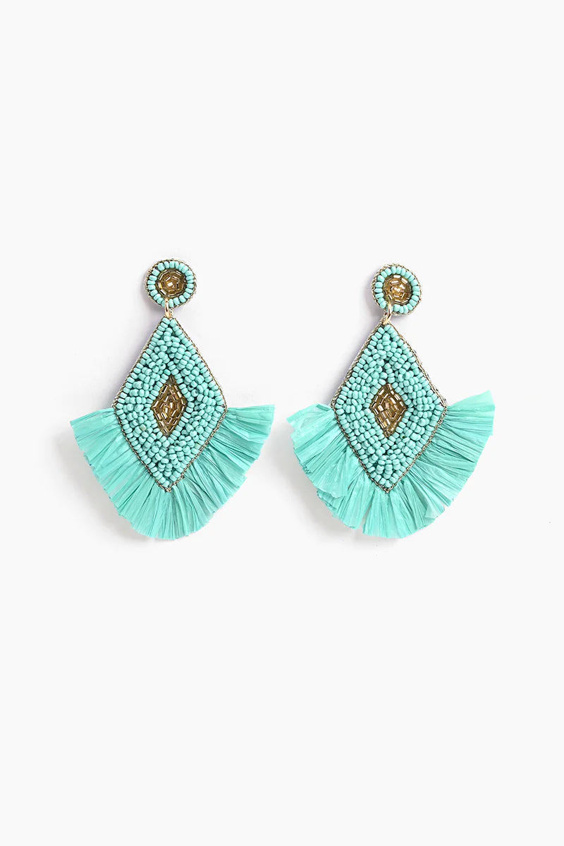 Fan Aqua Green Raffia Earrings - Kendrick Line Designs