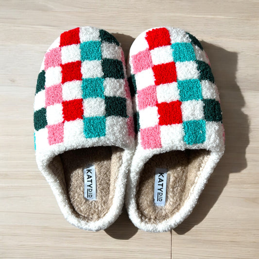 Dark Checkered Slippers
